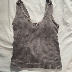 Zenana Padded Charcoal Gray Ribbed Knit V-Neck Tank Top L/XL